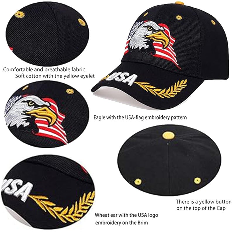 IZUS USA-Flag Eagles-Hat American Baseball-Cap Embroidered Base-Ball Dad Hat Cap for Men Women Black - Image 4